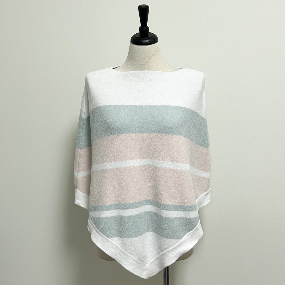Barefoot Dreams Cozy Chic Ultra Lite Stripe Ocean Breeze Poncho NWT *Staining*